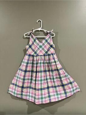 Girls' Pastel Plaid Tie-Shoulder Dress 6T - Pink & Green